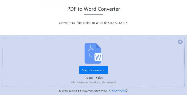 Como Converter Arquivos Pdf Para Arquivos Do Word Doc Docx Usando O Sanpdf Ferramenta De